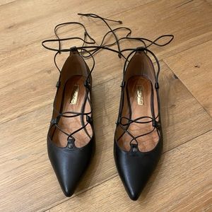 Halogen black leather tie up flats